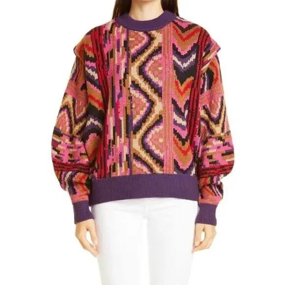 Farm Rio Striped Patchwork Sweater Size Medium - Picture 5 of 14